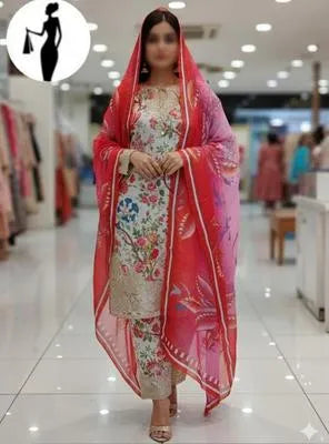 3 Pcs Women's Stitched Crinkle Chiffon Printed Suit - UrbanBaazar