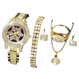 Snowflake Elegance – Luxury Full Rhinestone Watch & 5-Piece Jewelry Set - UrbanBaazar