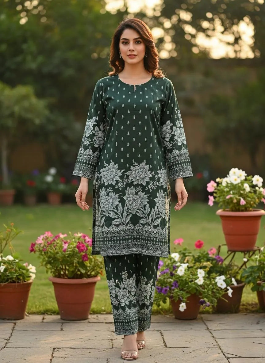 Eid Collection 2 Pcs Women's Stitched Cotton Lawn Printed Suit - UrbanBaazar