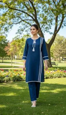 Eid Collection 2 Pcs Women's Stitched Cotton Lawn Lace Work Shirt And Trouser - UrbanBaazar