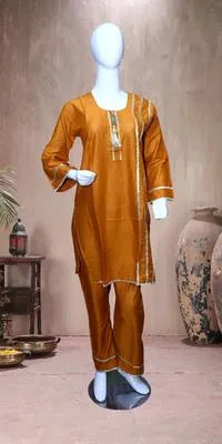 Eid Collection 2 Pcs Women's Stitched Cotton Lawn Lace Work Shirt And Trouser - UrbanBaazar