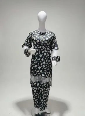 Eid Collection 2 Pcs Women's Stitched Cotton Lawn Printed Shirt And Trouser - UrbanBaazar