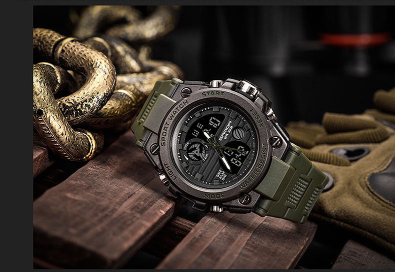 Outdoor Sports Dual-Display Movement-Powered Electronic Watch - UrbanBaazar