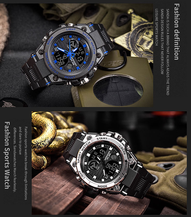 Outdoor Sports Dual-Display Movement-Powered Electronic Watch - UrbanBaazar