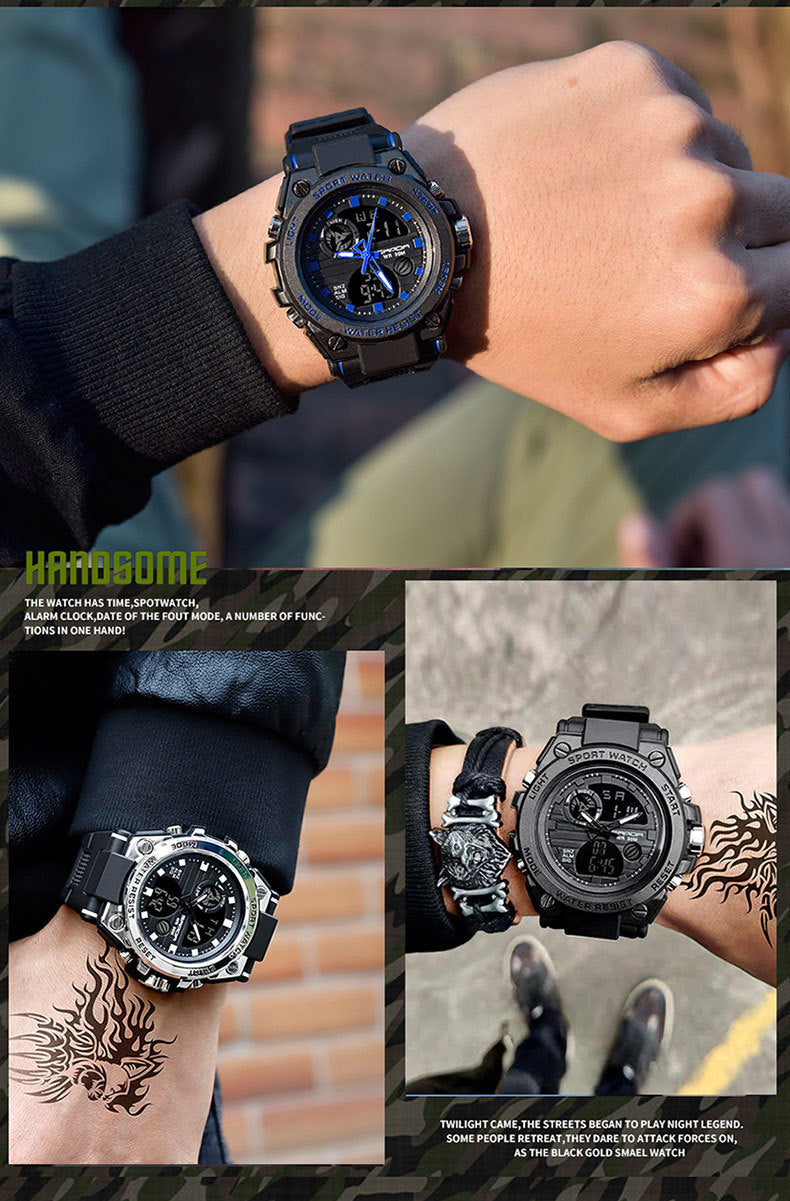 Outdoor Sports Dual-Display Movement-Powered Electronic Watch - UrbanBaazar