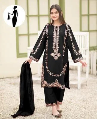 3 Pcs Women's Stitched Shamoz Silk Embroidered Suit - UrbanBaazar