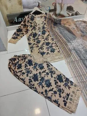 3 Pcs Women's Stitched Crinkle Chiffon Printed Suit - UrbanBaazar