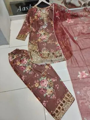 3 Pcs Women's Stitched Crinkle Chiffon Printed Suit - UrbanBaazar