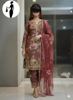 3 Pcs Women's Stitched Crinkle Chiffon Printed Suit - UrbanBaazar