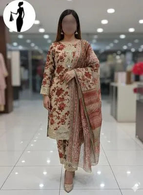 3 Pcs Women's Stitched Crinkle Chiffon Printed Suit - UrbanBaazar