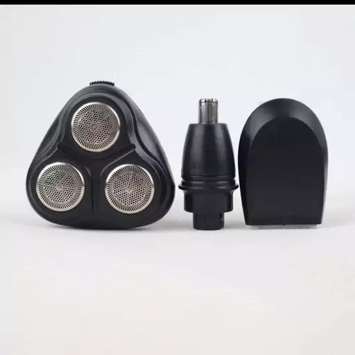 UrbanBaazar AKOVA 3-in-1 electric shaver with detachable head, showing multiple grooming attachments on a clean background.