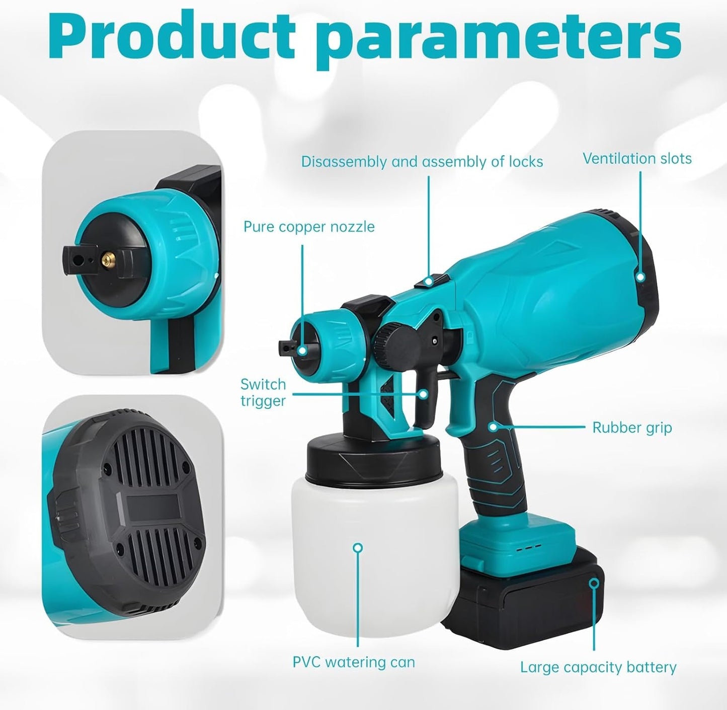 Battery-powered paint sprayer system from UrbanBaazar with spray nozzle and rechargeable battery for efficient painting.