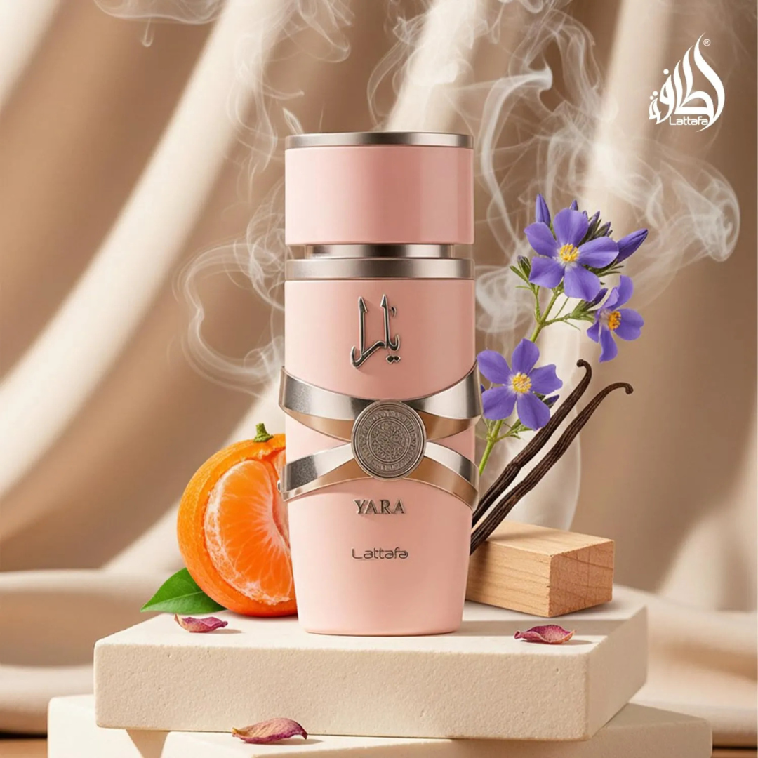 Lattafa Yara perfume bottle in 100ml, featuring elegant packaging and design, displayed on a neutral background.