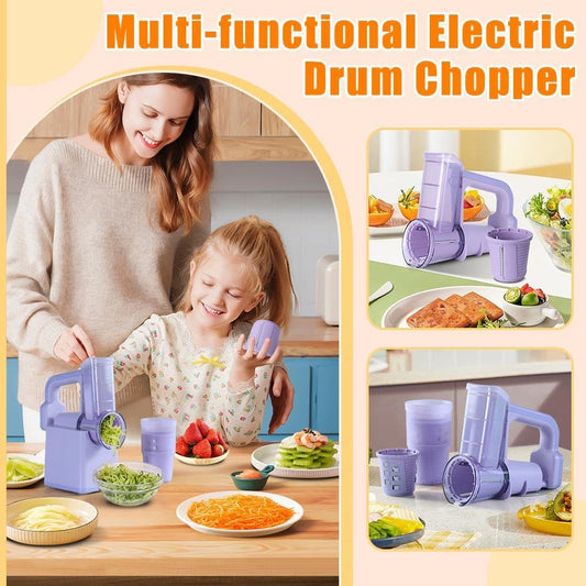 UrbanBaazar electric salad maker slicer with multiple blades for easy vegetable and fruit slicing in a compact design.