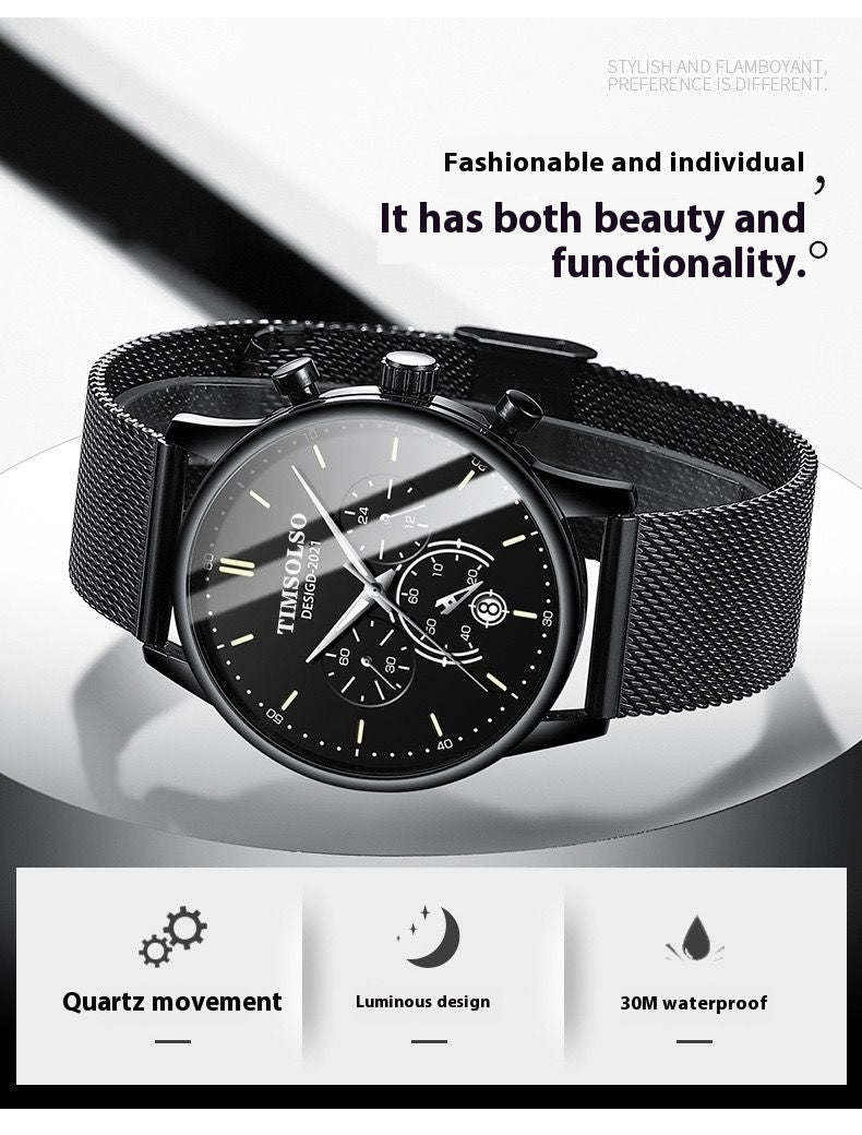 All-matching Simple And High-end Elegant Cool Ultra-thin Calendar Quartz Watch - UrbanBaazar