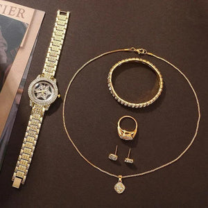 Snowflake Elegance – Luxury Full Rhinestone Watch & 5-Piece Jewelry Set - UrbanBaazar